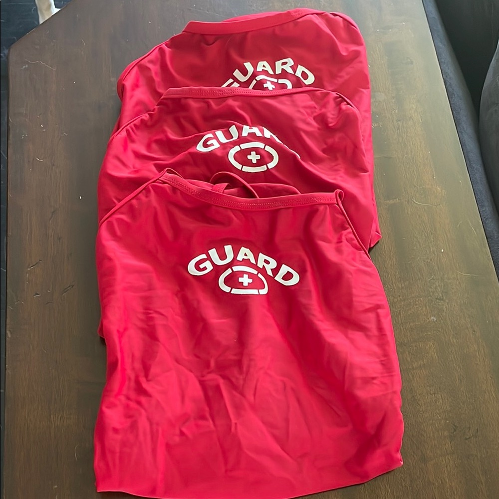 3 Red Lifeguard bathing suits